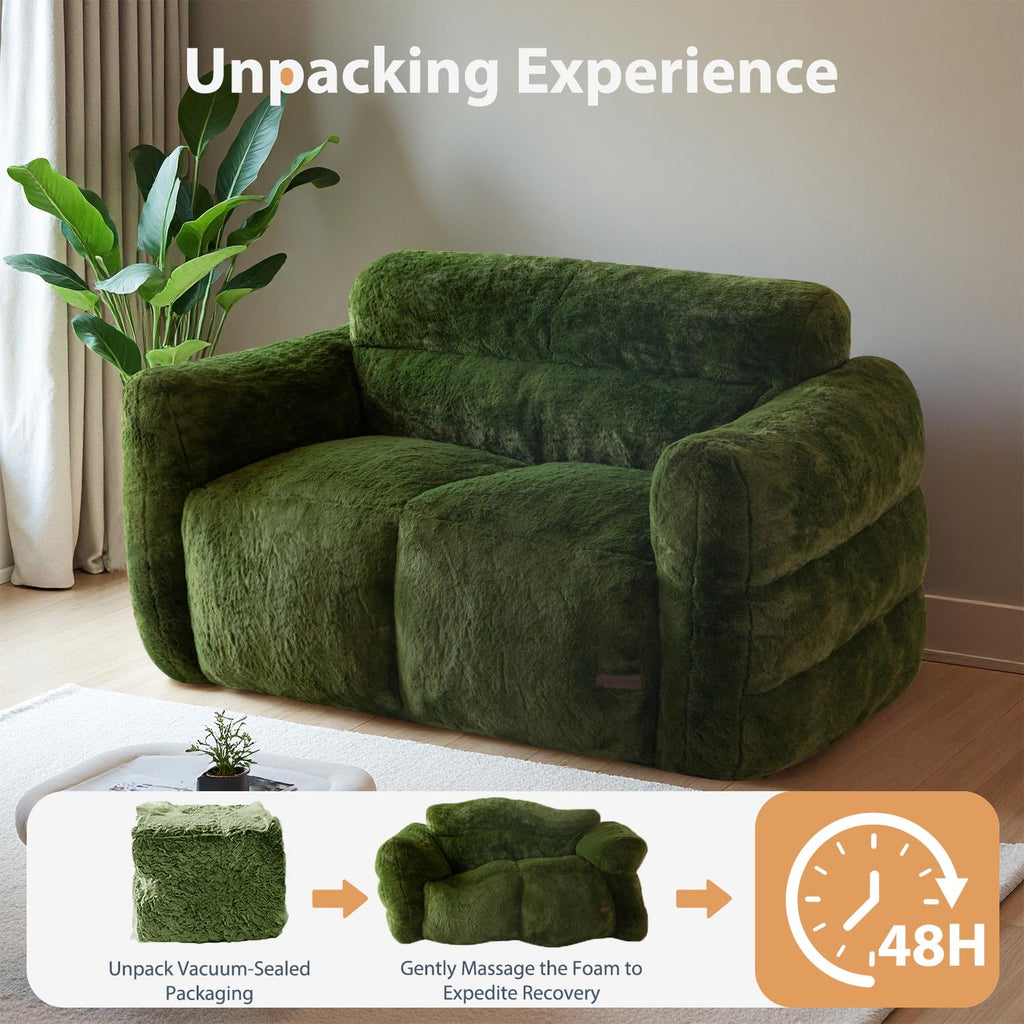 GOODONE Bean Bag Chair Sofa,Giant Loveseat Bubbled Boneless Couch,Modern Soft Comfy Plush Lazy Sofa for Living Room and Apartments,No Assembly Required,Beige