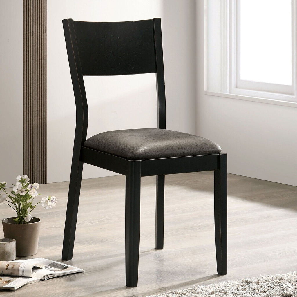 Mid-Century Modern Dining Room 7pc Dining Set Dining Table 6x Side Chairs Leatherette Seat Chair Furniture Antique Oak, Black