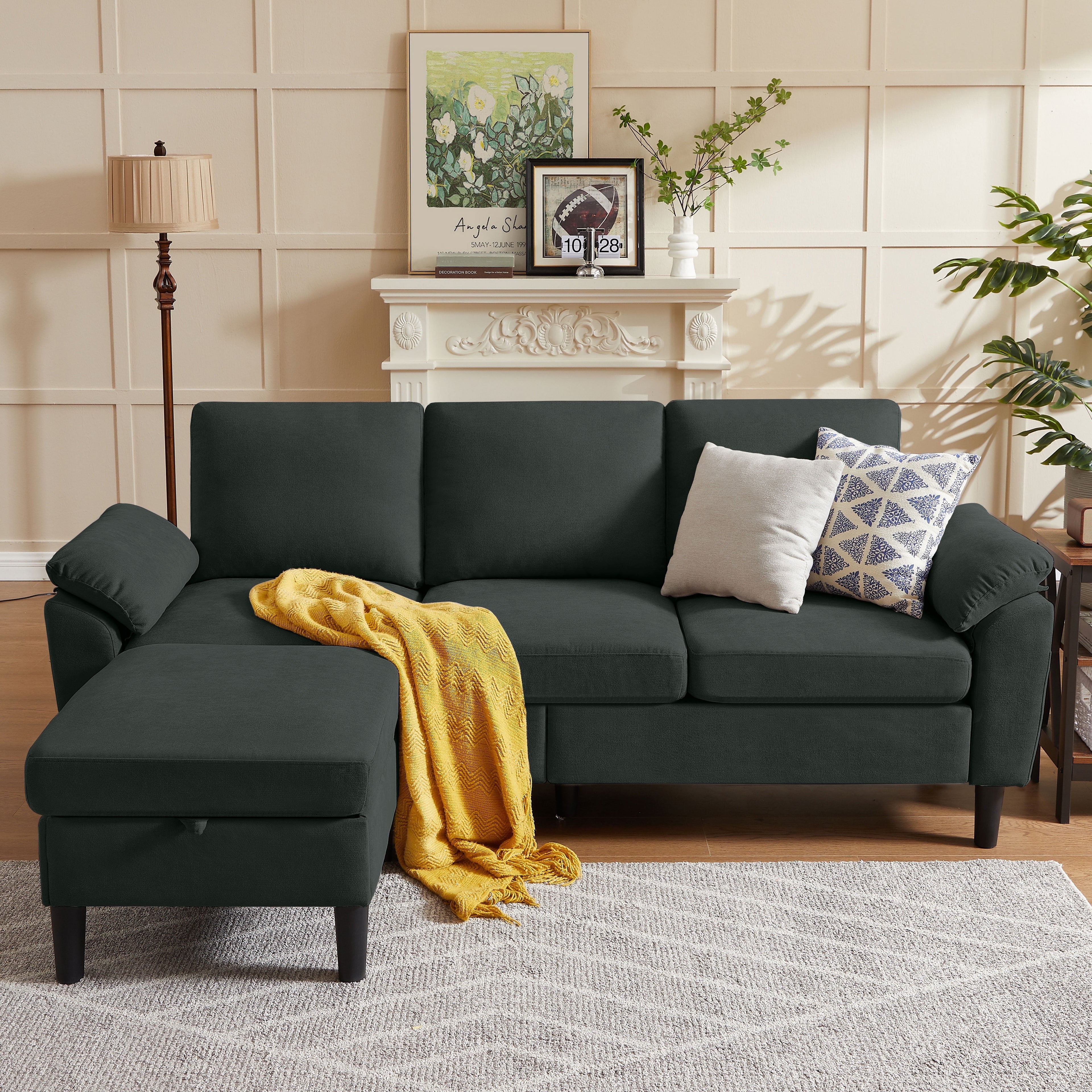 Jarenie 80 Convertible Sectional Sofa, Small L Shaped 3 Seat Couch with Reversible Storage Chaise, Modern Polyester Fabric Sofa Couches for Living Room, Apartment and Small Space, Beige