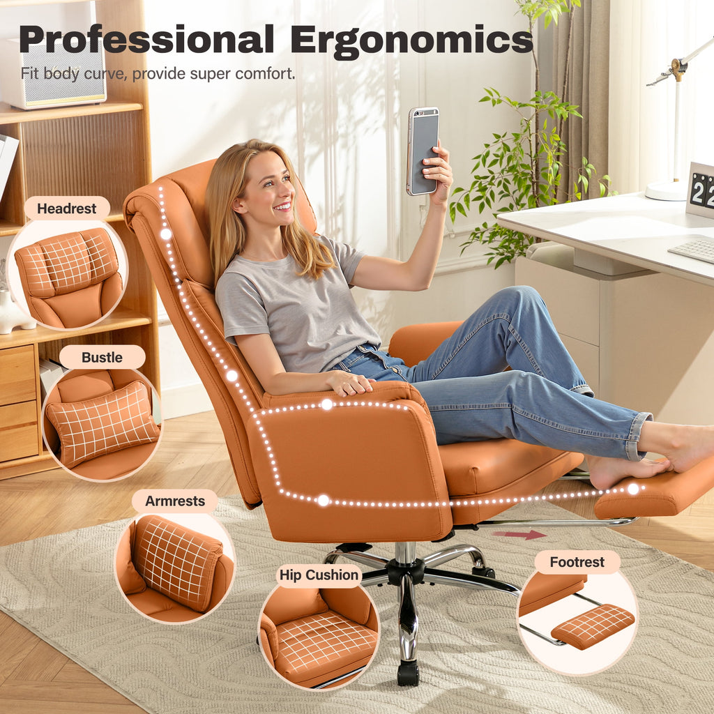Primy Cross Legged Office Chair with Footrest & Convertible Armrests, 500LBS Capacity Home Desk Chair, Ergonomic Recliner with Lumbar Pillow, Criss Cross Design, Big and Tall Executive Chair