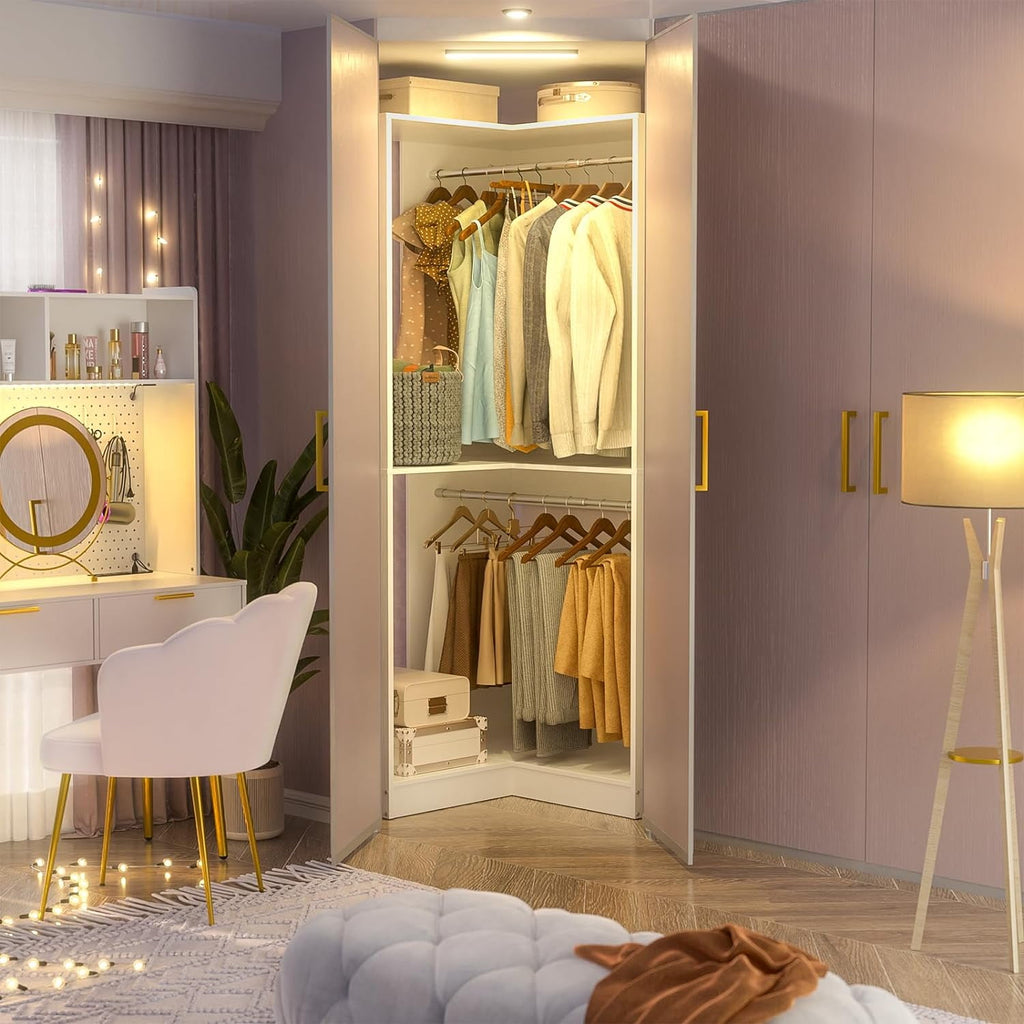 Homieasy 32'' W Corner Closet System with Hanging Rod, White