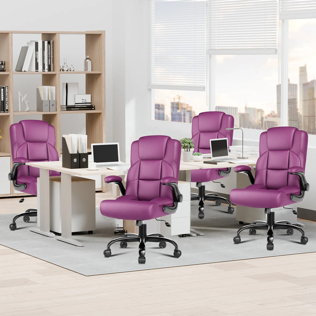 JONPONY Leather Office Chair, Big and Tall 500lbs Ergonomic Desk Chairs with Back Support, Executive Leather Chair with Wheels for Home Office, with Adjustable Padded Armrest & Lumbar Support , Black