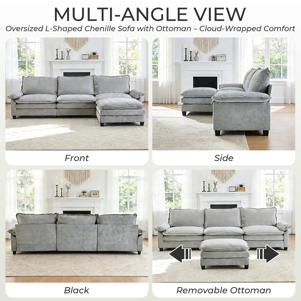 Ktaxon Sectional Sofa L Shaped Couch with Chaise Living Room Sleeper Set, 2 Seats with Chenille and Double Layer Cushions 86 W Beige
