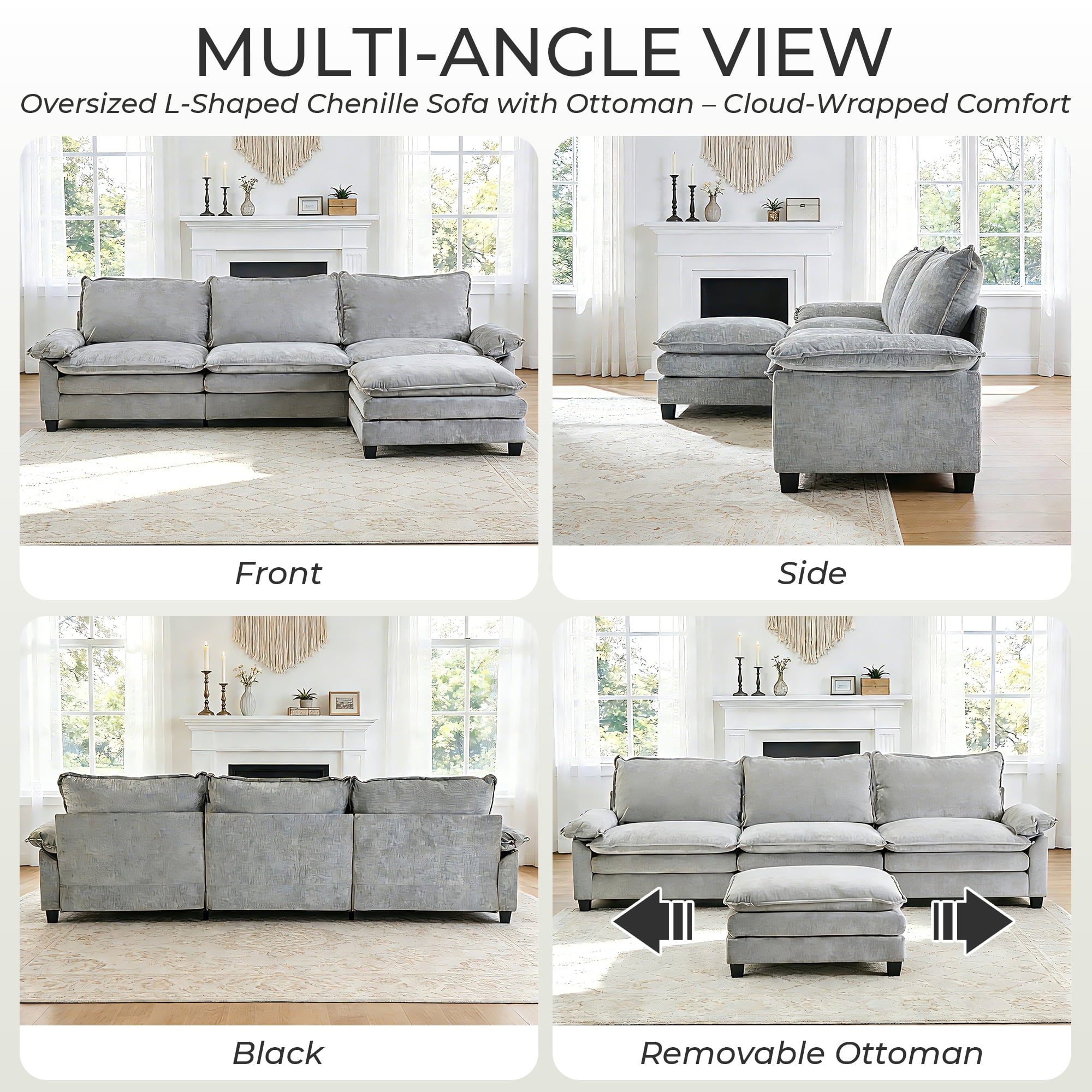 Ktaxon Sectional Sofa L Shaped Couch with Chaise Living Room Sleeper Set, 2 Seats with Chenille and Double Layer Cushions 86 W Beige
