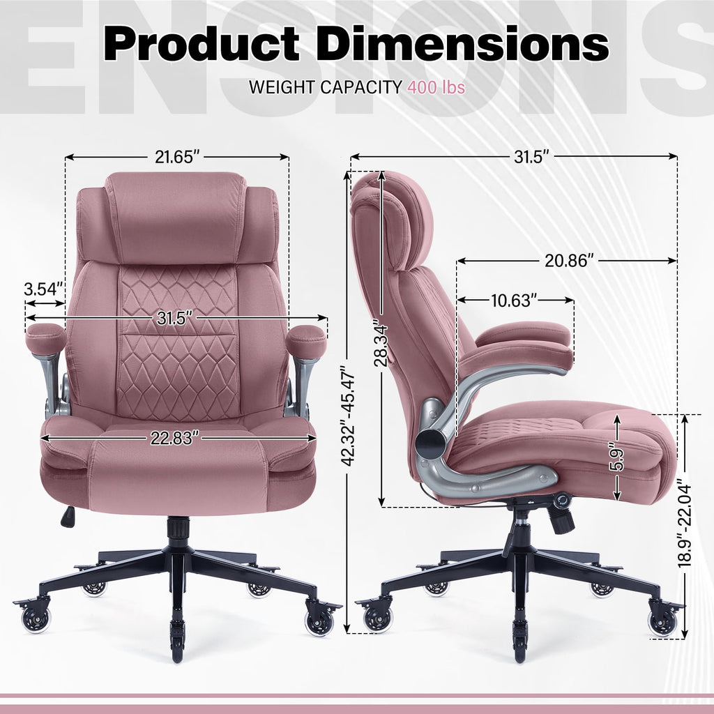 High Back Office Chair with Lockable Wheels, 400lbs Large Fabric Executive Desk Chair, Adjustable Lumbar Support Flip up Arms, Ergonomic Home Office Computer Chair with Storage Pocket, Black