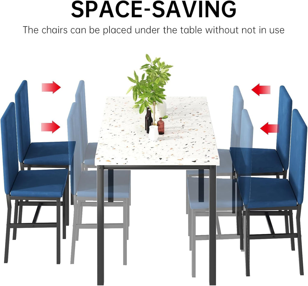 MIERES 5 Piece Dinning Table Sets for 4, Marble Kitchen Table and Chairs for 4,Dining Room Table Set with PU Leather Chairs,Faux Marble Dining Set for Small Spaces,Living Room,White+Brown