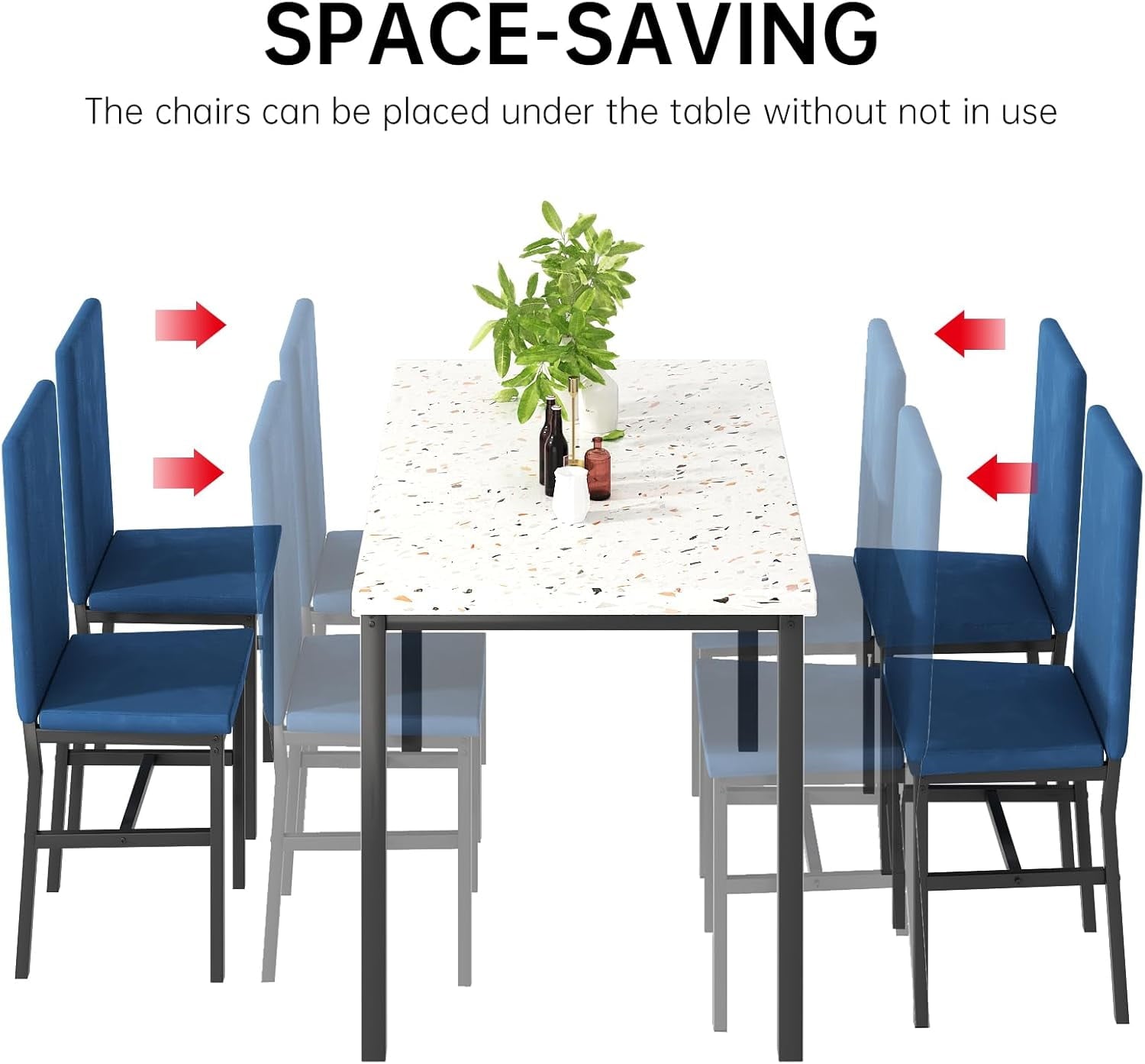 MIERES 5 Piece Dinning Table Sets for 4, Marble Kitchen Table and Chairs for 4,Dining Room Table Set with PU Leather Chairs,Faux Marble Dining Set for Small Spaces,Living Room,White+Brown