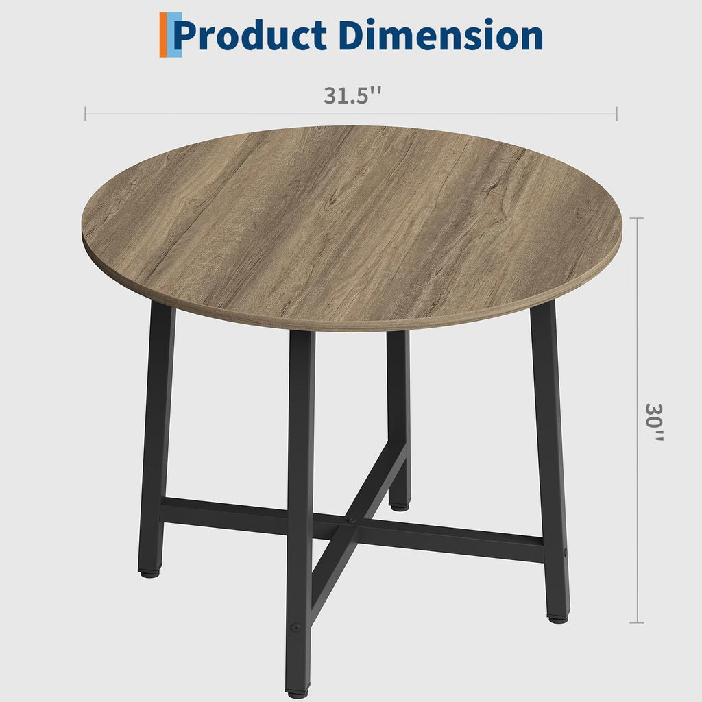 31.5 Round Dining Table for 4 People, Modern Wood Circle Kitchen Table with Sturdy Industrial Metal Frame, Small Space Saving Dining Room Table for Apartment & Breakfast Nook, (No Chairs), Walnut