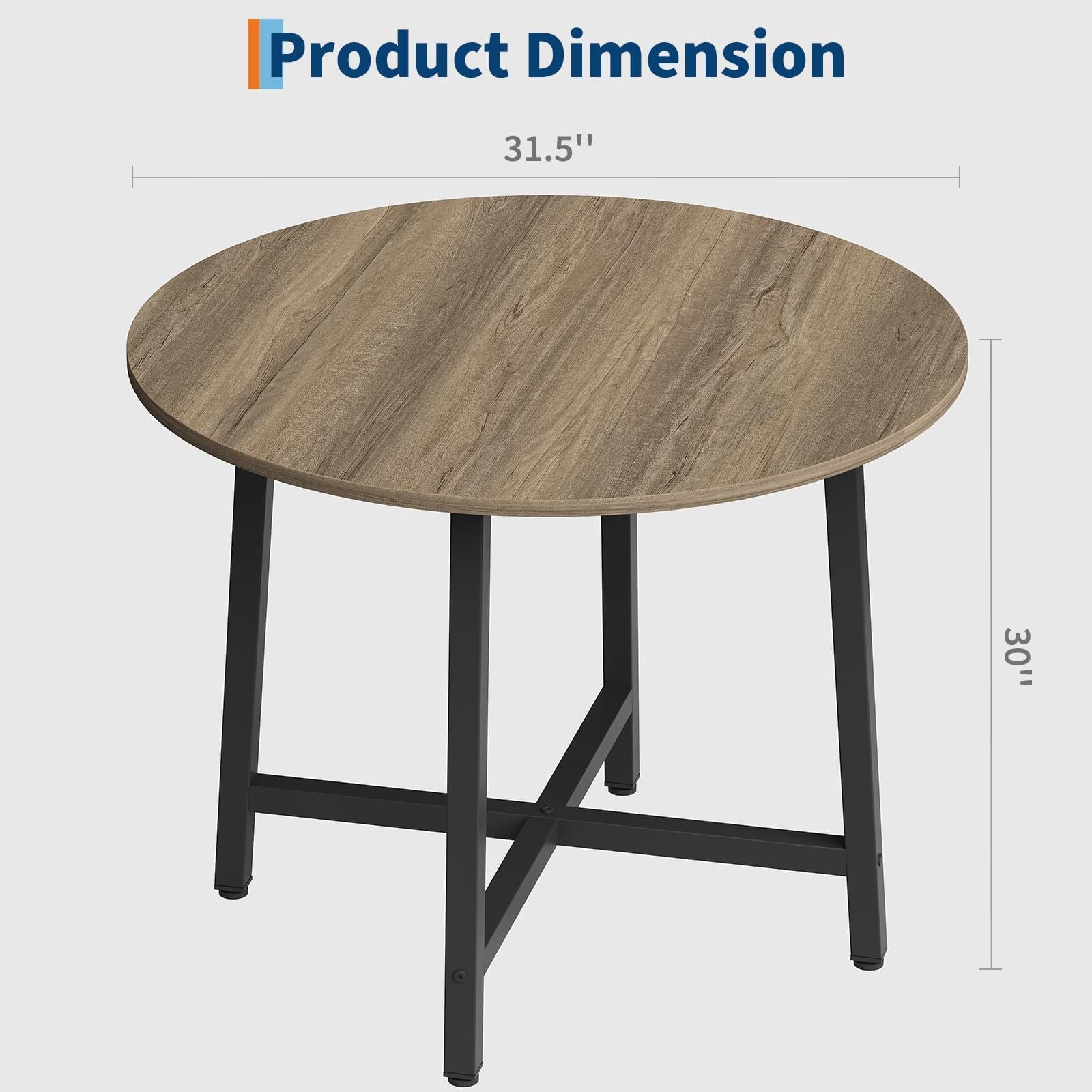 31.5 Round Dining Table for 4 People, Modern Wood Circle Kitchen Table with Sturdy Industrial Metal Frame, Small Space Saving Dining Room Table for Apartment & Breakfast Nook, (No Chairs), Walnut