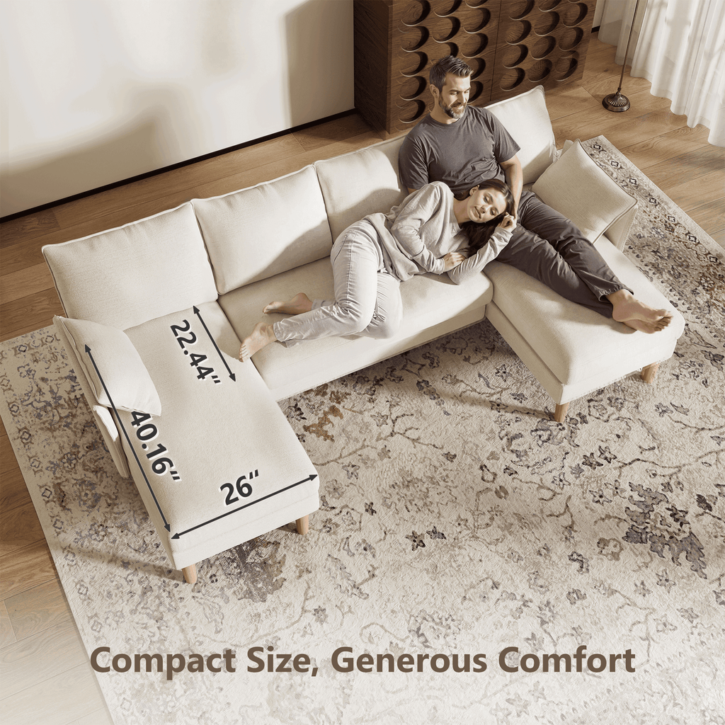 BedLuxury 100 U-Shape Sectional Sofa with Chaise, Chenille Modern Couch with High Legs for Living Room, Apartment, Gray