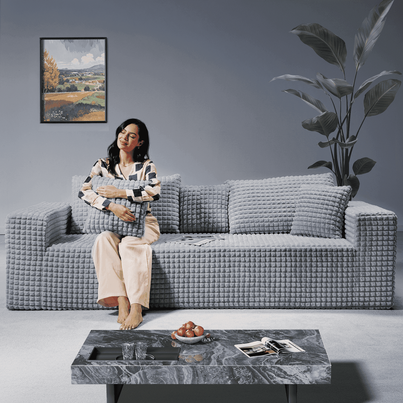 Patbrela 101 Couch for Living Room Furniture Diamond Boneless Sofa with 31-inch Extra Deep Seat, No Assembly, Gray