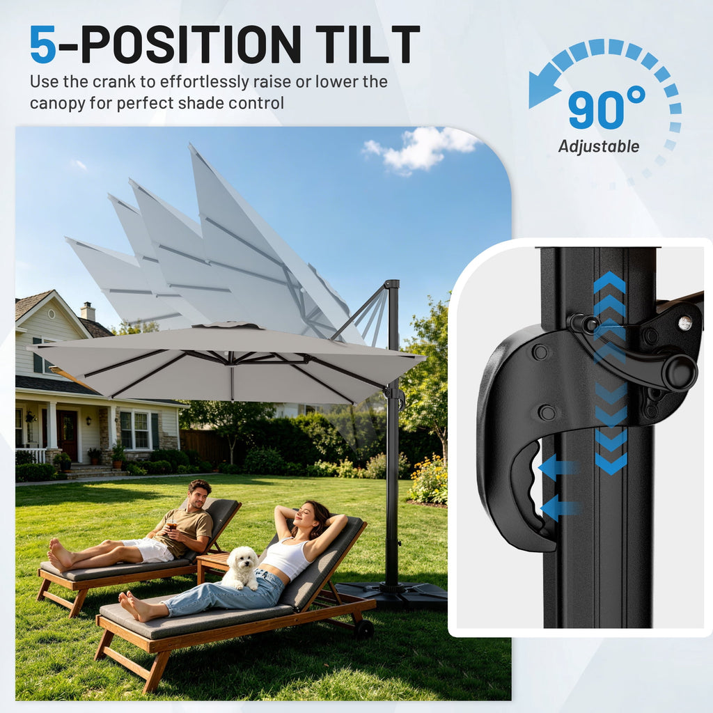 Easthome 10 × 10FT Square Cantilever Patio Umbrella, 360° Rotating Offset Umbrella with Crank, 8 ribs, Outdoor Hanging Roman Umbrella for Garden Deck Backyard, Red