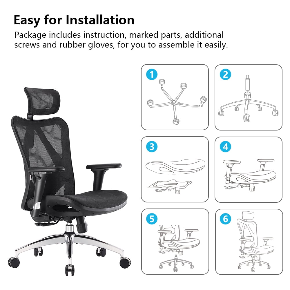 Sihoo M57 Ergonomic Office Chair, Adjustable Swivel Mesh High Back Desk Chair with Headrest, Lumbar Support, Black