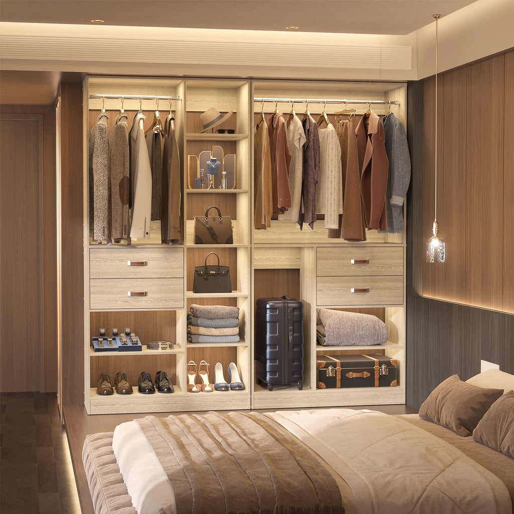 Homieasy 39.4'' W Closet System with Wooden Drawers and Hanging Rods, White