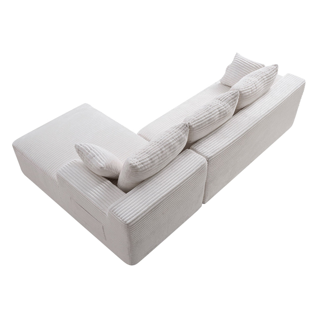 LLappuil 108 Sectional Sofa, Modular Sectional Couch with Left Chaise, Deep Seat Corduroy Cloud Sofa for Living Room Black