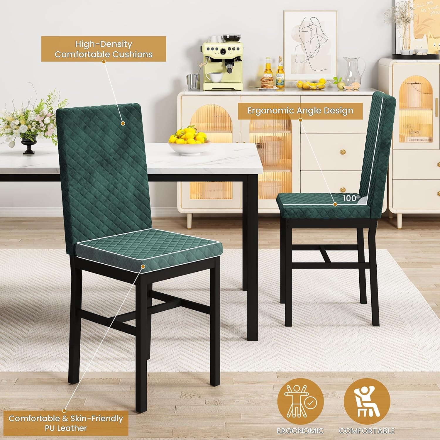 Baxluxe Dining Table Set for 4, Modern 5 Piece Dining Table Set, Faux Marble Kitchen Table and 4 Velvet Upholstered Chairs for Apartments, Dining Rooms, Small Spaces, Gray