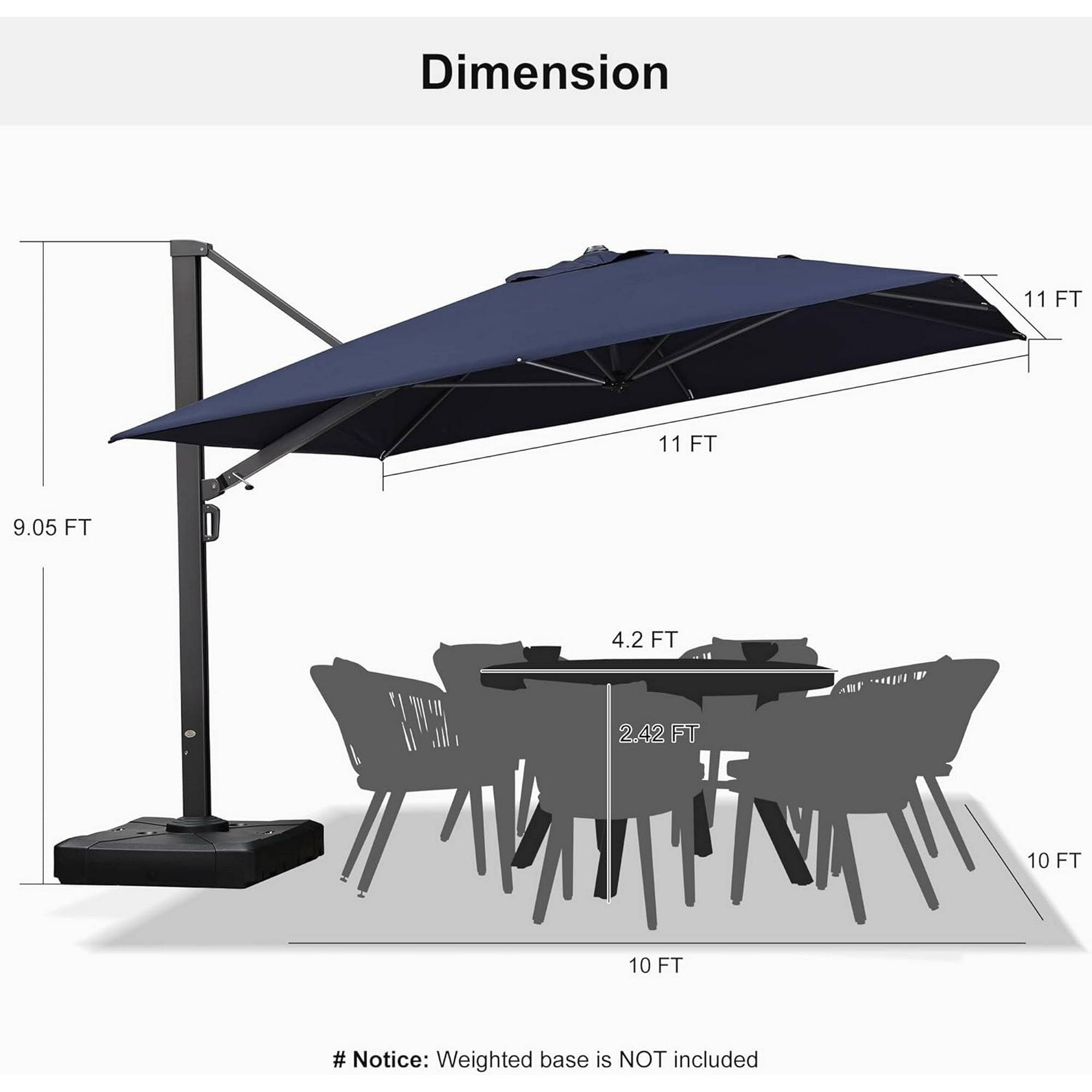 PURPLE LEAF 12 FT Outdoor Cantilever Umbrellas Square Aluminum Windproof Offset Umbrella with 360°Rotation Tilt Adjutable Garden Pool Large Patio Umbrella,Gray