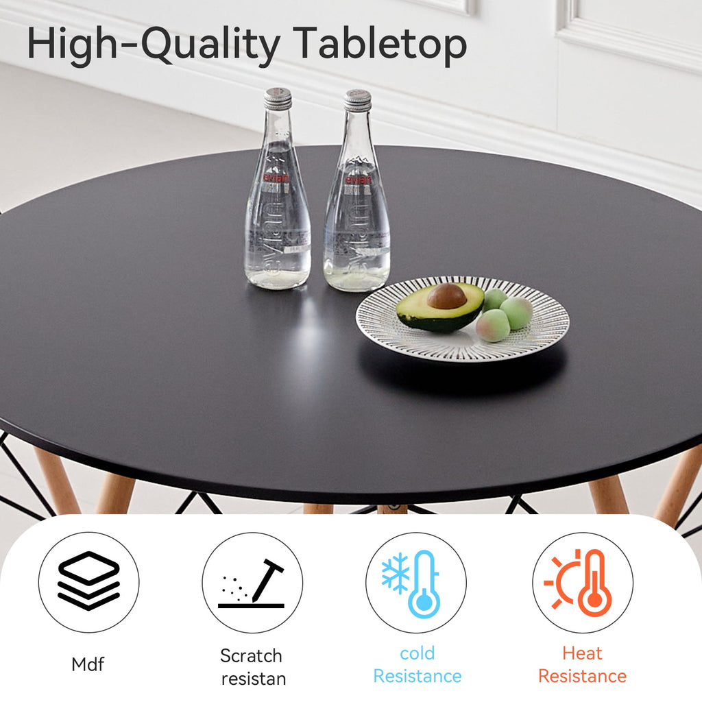 5-Piece 35.5'' Round Dining Table Set for 4, Kitchen Table Chair Set of 4, Mid-Century Modern Dinette Dining Room Table Set Dinner Table for 4 W/Solid Wood Legs, White