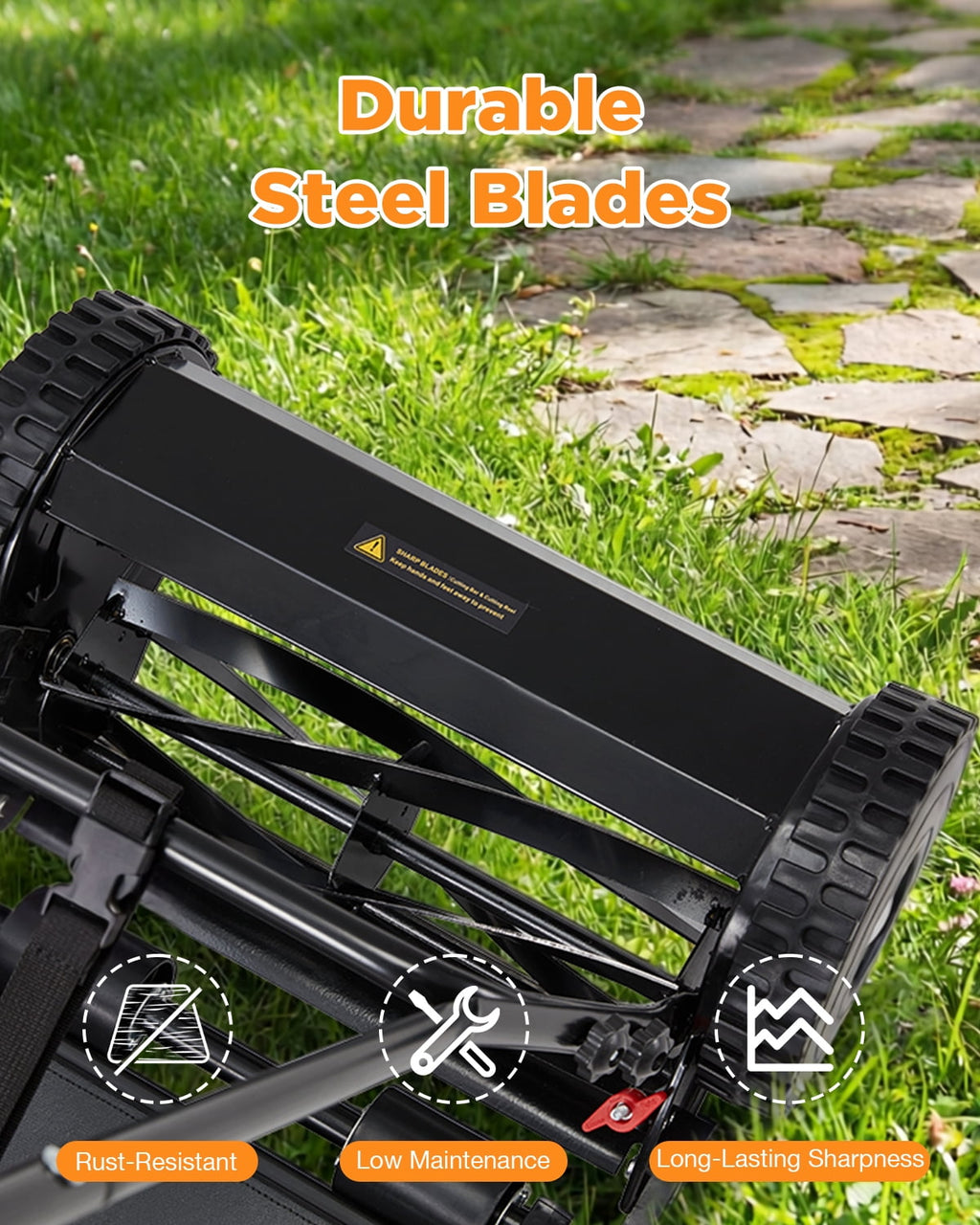 JFHID 14-Inch Manual Push Reel Lawn Mower,5-Blade Design