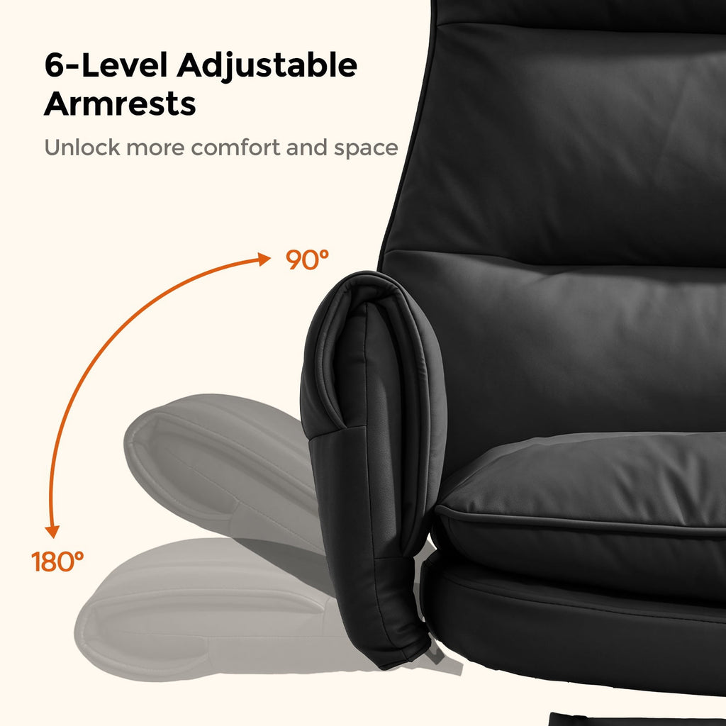 Patbrela Big and Tall Office Chair, PU Leather Swivel Desk Chair Ergonomic Computer Chairs with Adjustable Armrests, Black