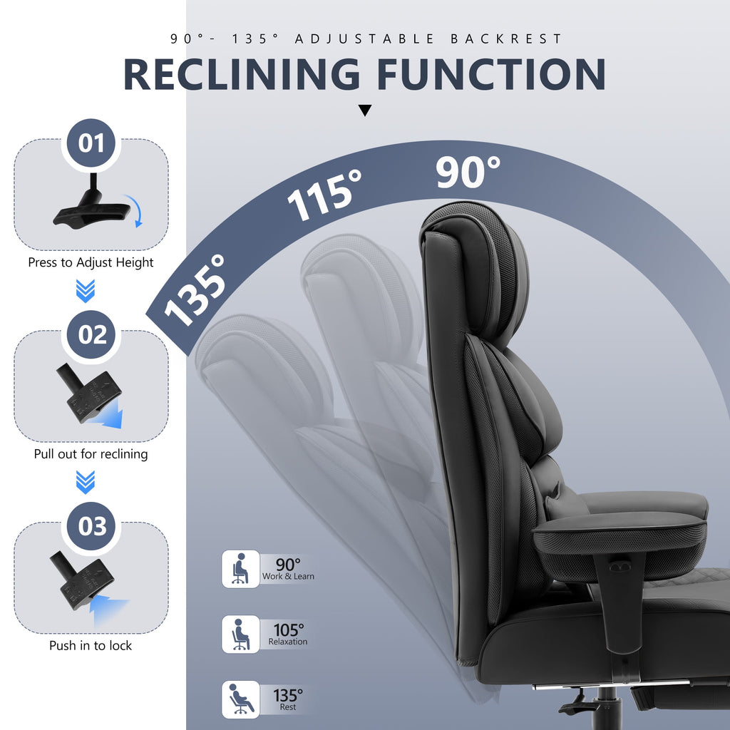 FASTES Office Desk Chair, Big and Tall Office Chair 400lbs Gaming Chair with Footrest, Ergonomic Executive High-Back Reclining Computer Chairs, Swivel Wheels and Lumbar Support, Black
