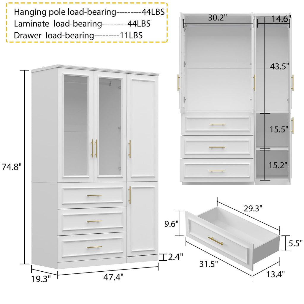 OxyLife 2 Door Wardrobe Armoire, White Closet Storage Organizer with Drawers and Shelves