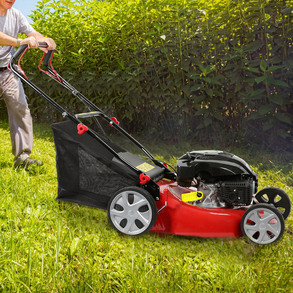 AQSQ 20in Lawn Mower, Self Propelled Lawn Mower, 141cc Gas Engine Lawn Mower, Push Lawn Mower with 50L Grass Tank, Big Wheels