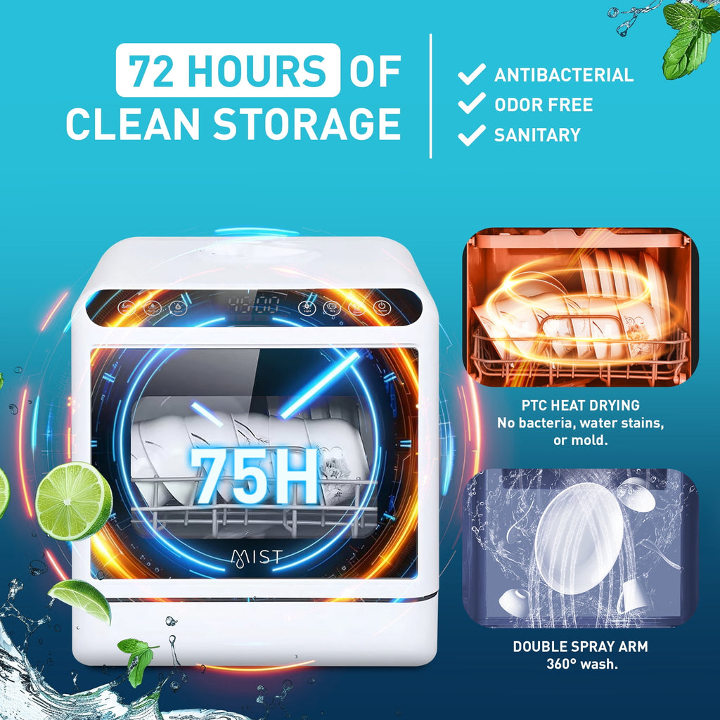 Mist Portable Countertop Dishwasher with 4 Washing Programs and 360° Dual Spray