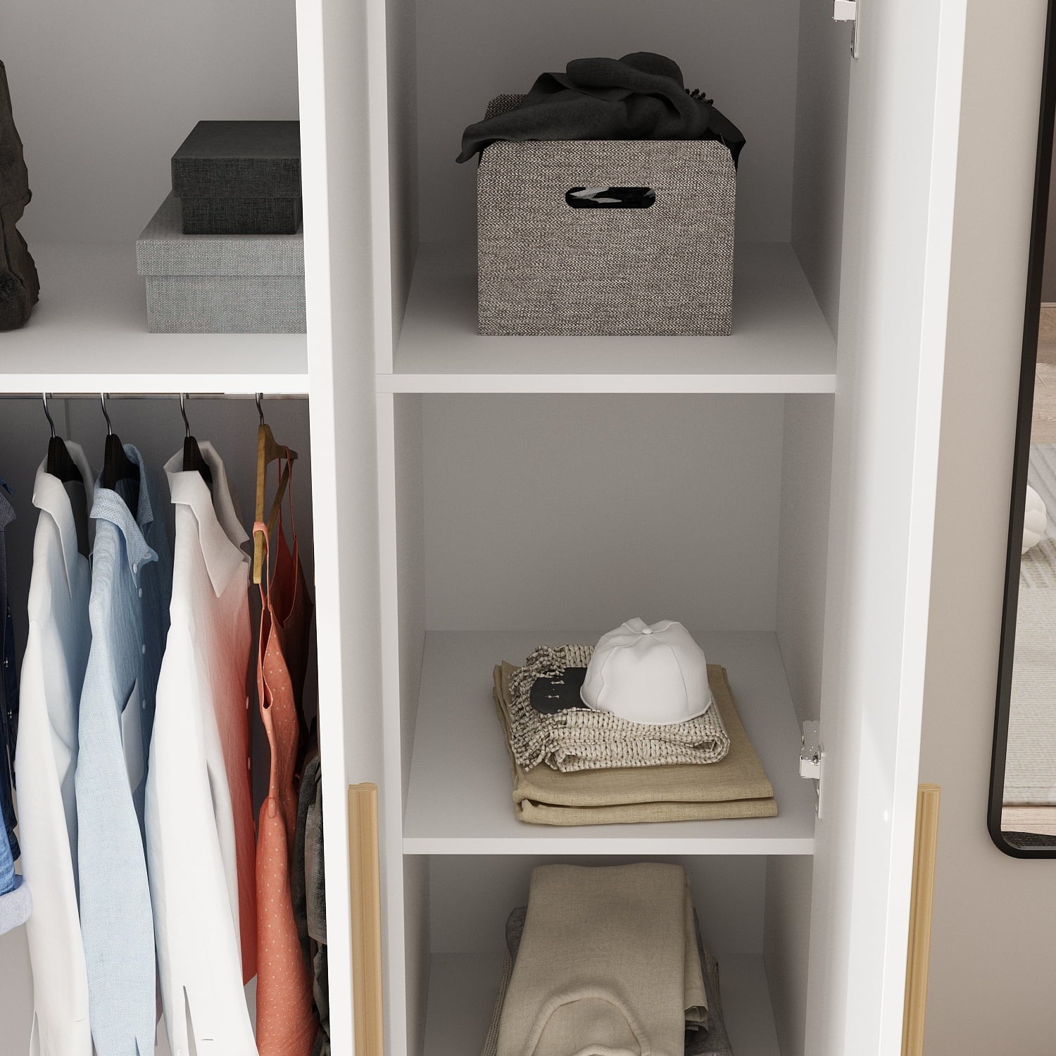 OxyLife 2 Door Wardrobe Armoire, White Closet Storage Organizer with Drawers and Shelves