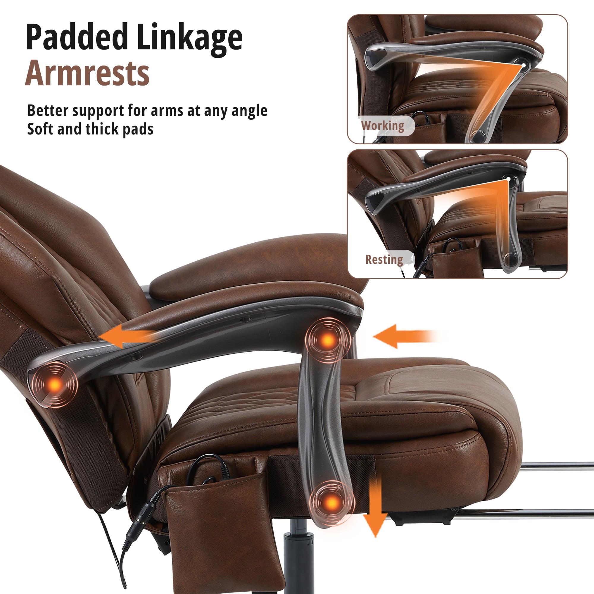 Heated Massage Office Chair with 6 Points Vibration, Reclining Ergonomic Desk Chair with Footrest for Extra Comfort, PU Leather High Back Executive Computer Chair, Thick Padded Massage Chair