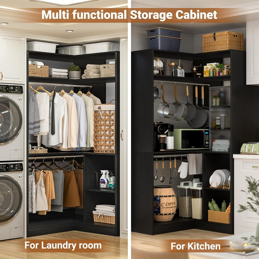 Homieasy 34 W Corner Closet System with Hanging Rods, White