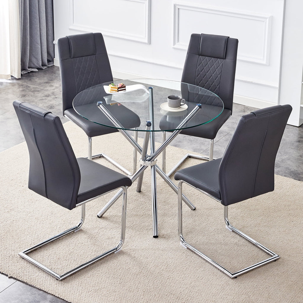 LUFTUT 36.6 Round Glass Dining Table, Modern Gold Base Kitchen Table, Small Space Bistro Table, Clear Tempered Glass Top for Apartmen