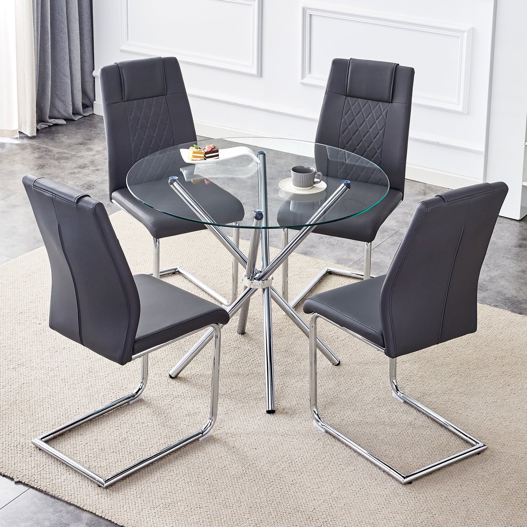 LUFTUT 36.6 Round Glass Dining Table, Modern Gold Base Kitchen Table, Small Space Bistro Table, Clear Tempered Glass Top for Apartmen