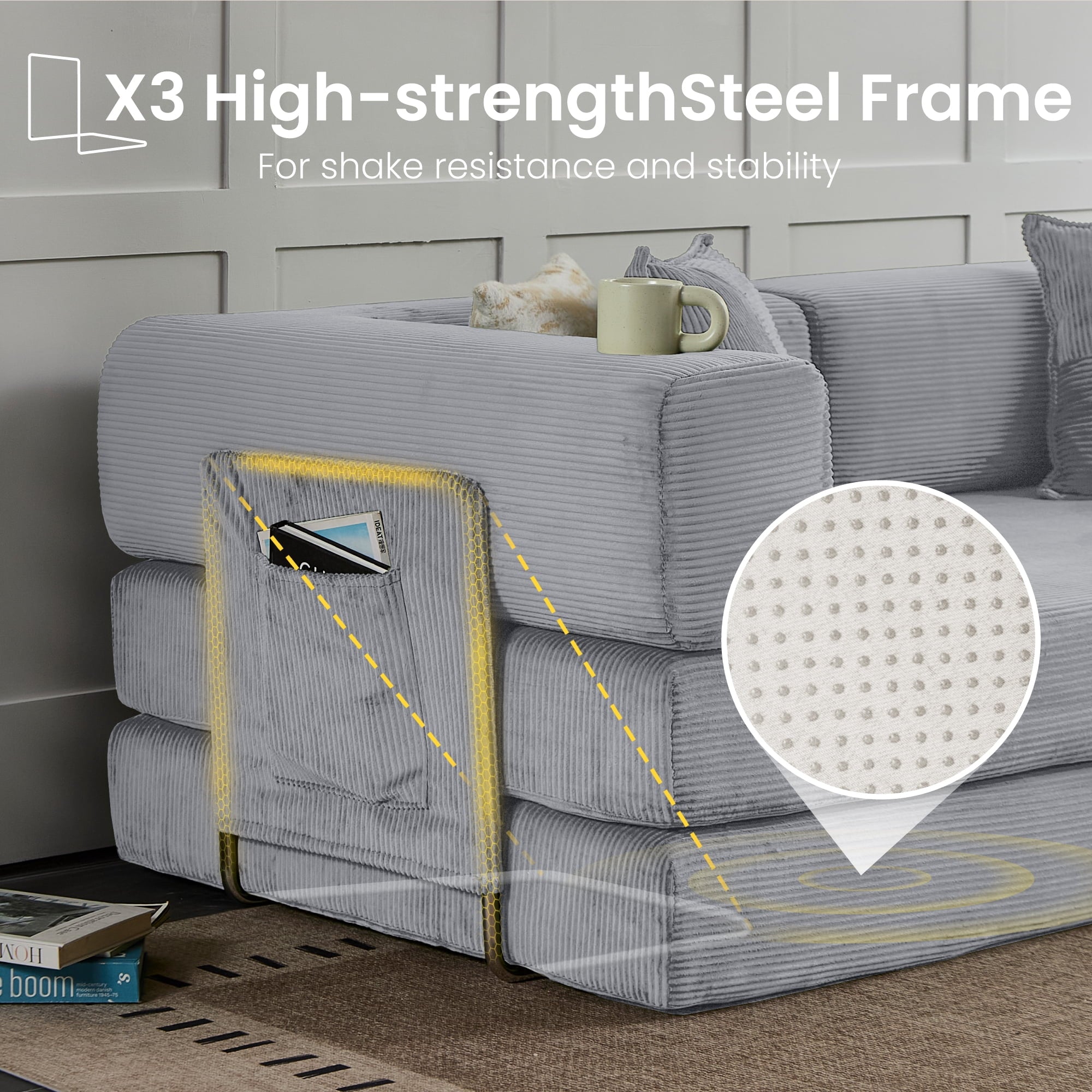 BELHOME 5-in-1 Convertible Sofa Bed, 78.8 Sleeper Sofa Boneless Couch with Side Pockets, Folding Floor Sofa Compression Sofa for Living Rooms No Assembly Required