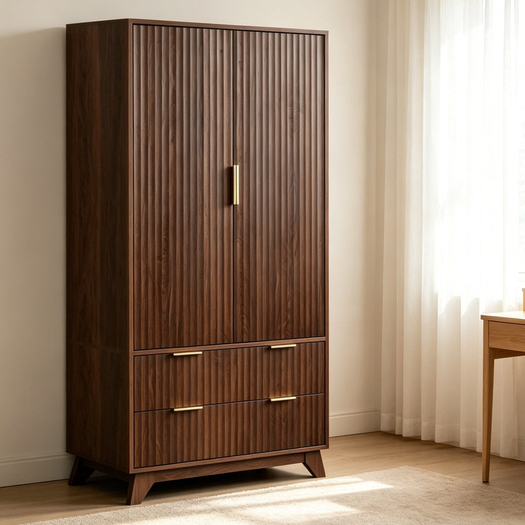 Ktaxon Wardrobe Armoire Closet with Hanging Rod, Modern Drawer & Shelf – Elegant White Finish Closet, Farmhouse to Mid-Century Style