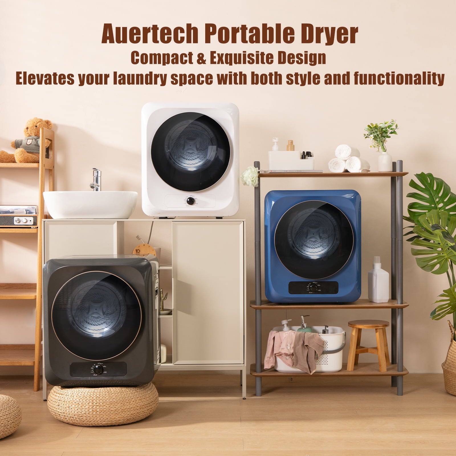 Auertech 850W, 1.6 Cu.ft. Portable Cloth Dryer Electric Compact Laundry Dryer, Stainless Steel Tub