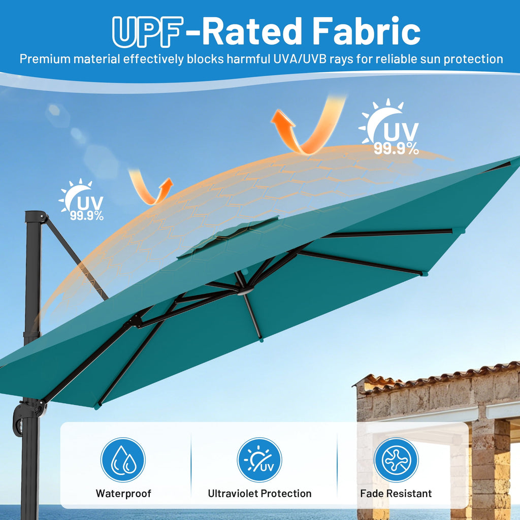Easthome 10 × 10FT Square Cantilever Patio Umbrella, 360° Rotating Offset Umbrella with Crank, 8 ribs, Outdoor Hanging Roman Umbrella for Garden Deck Backyard, Red