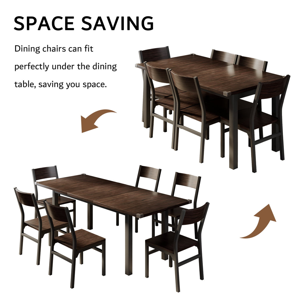 Virans 7-Piece Dining Table & Chairs Set for 4-6, 63 Extendable Kitchen Table with 6 Chairs, Dining Room Table with Metal Frame & MDF Board, Perfect for Small Space, Easy Assembly,Espresso