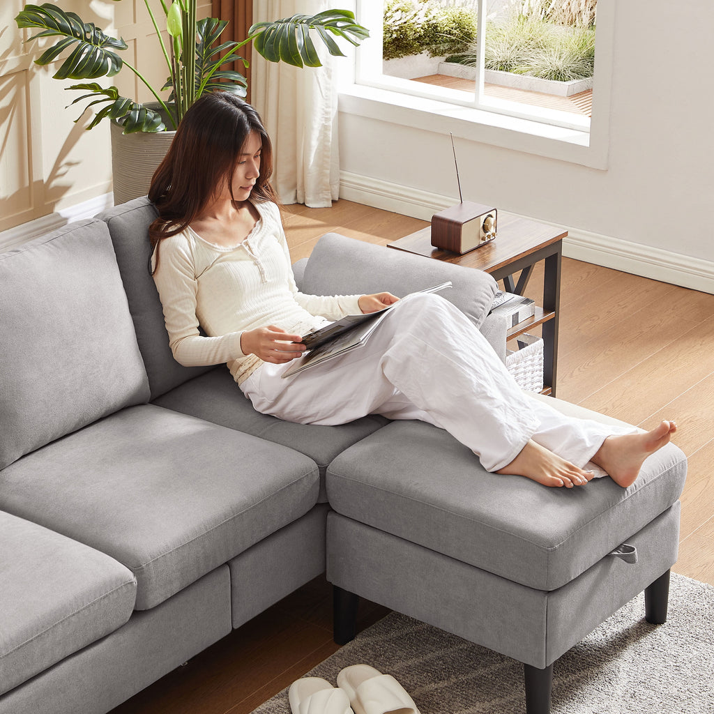 Jarenie 80 Convertible Sectional Sofa, Small L Shaped 3 Seat Couch with Reversible Storage Chaise, Modern Polyester Fabric Sofa Couches for Living Room, Apartment and Small Space, Beige