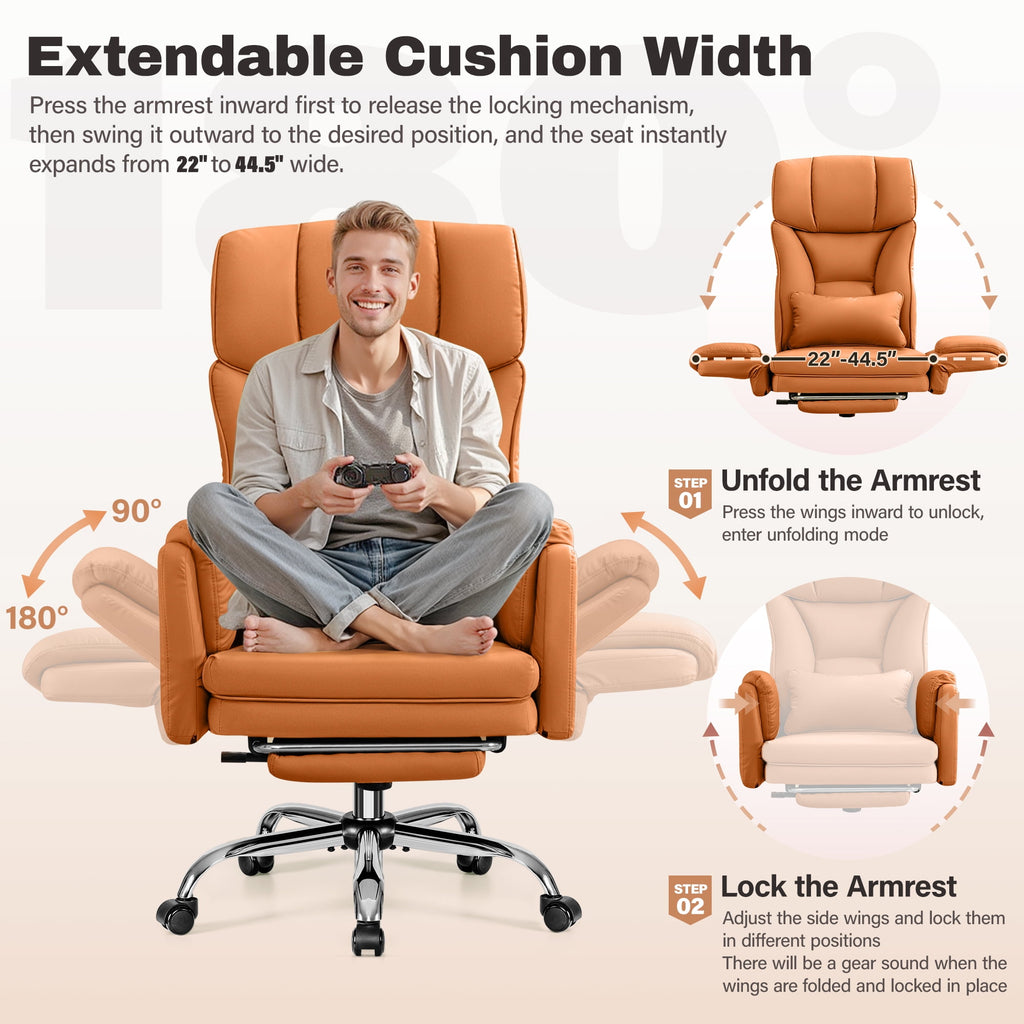 Primy Cross Legged Office Chair with Footrest & Convertible Armrests, 500LBS Capacity Home Desk Chair, Ergonomic Recliner with Lumbar Pillow, Criss Cross Design, Big and Tall Executive Chair