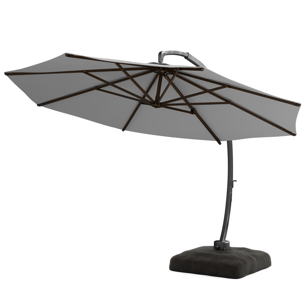 LAZZO 11ft Outdoor Patio Umbrella with Base, Aluminum Offset Cantilever Umbrella for Pool Deck, Champagne