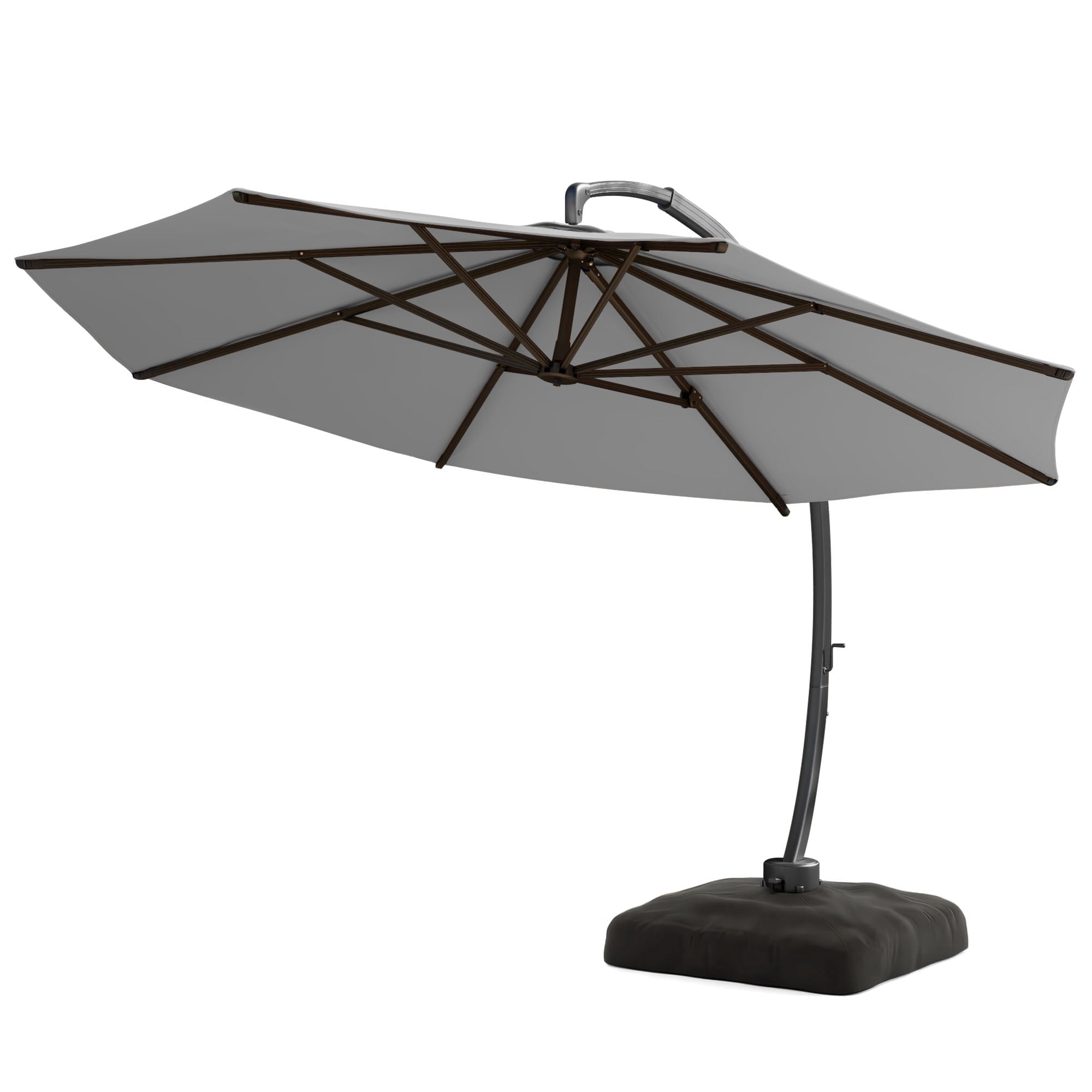 LAZZO 11ft Outdoor Patio Umbrella with Base, Aluminum Offset Cantilever Umbrella for Pool Deck, Champagne