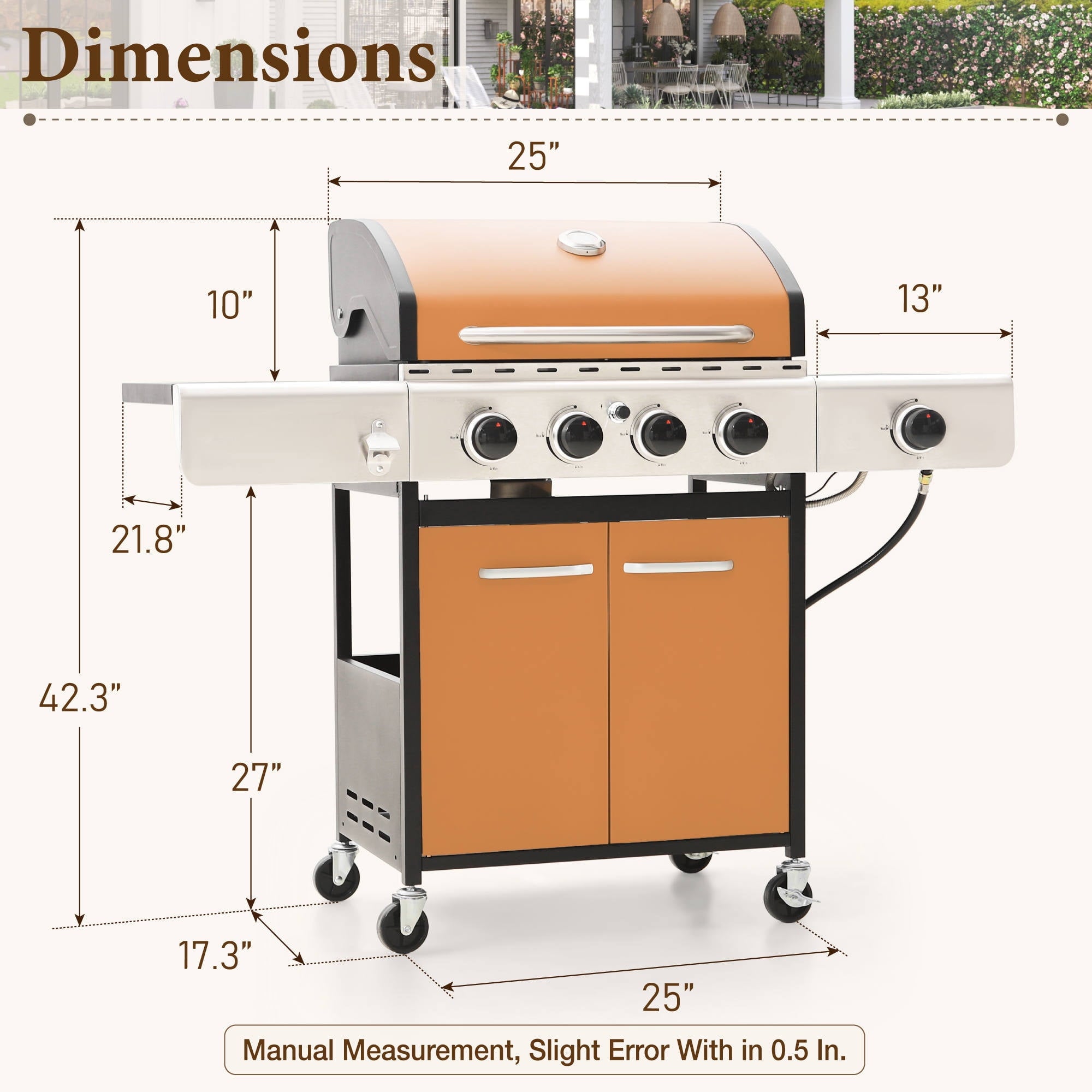 MF Studio 4 Burner Propane Gas Outdoor Grill with Side Burner Stainless Steel BBQ Grill