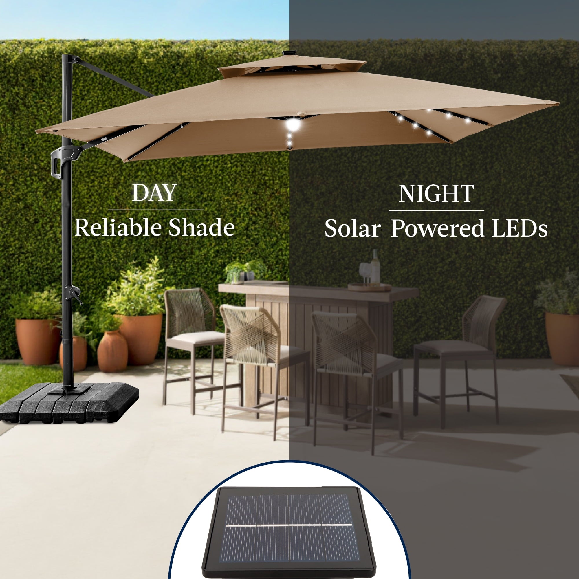 Best Choice Products 12x12ft 2-Tier Square Outdoor Solar LED Cantilever Umbrella w/ 360-Rotating Base   Gray