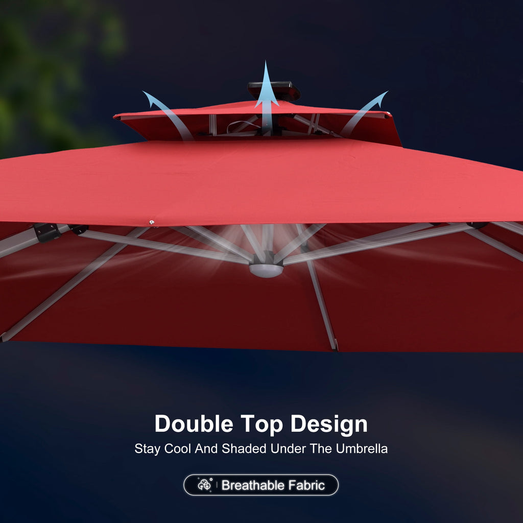 PURPLE LEAF 9 x 12FT Deluxe Rectangle Solar Powered LED Patio Umbrella with Base, Large Offset Cantilever Umbrella with 360° Rotation, Navy Blue