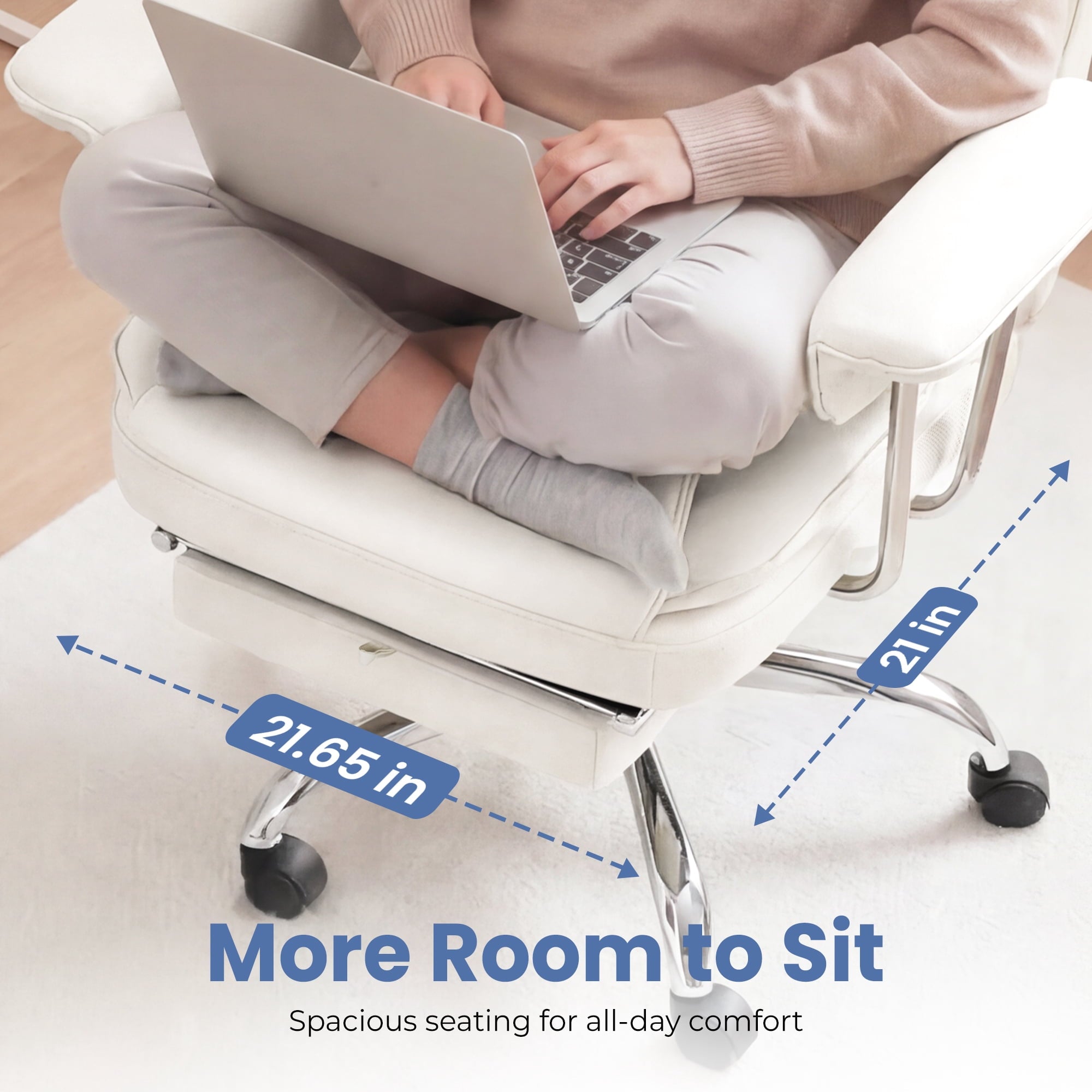 CELTOSS Executive Office Chair 400LBS, High Back Computer Chair with Arms and Footrest, Ergonomic Desk Chair with Lumbar Support, 90–135° Reclining Office Chairs for Home Work, Fabric Blue