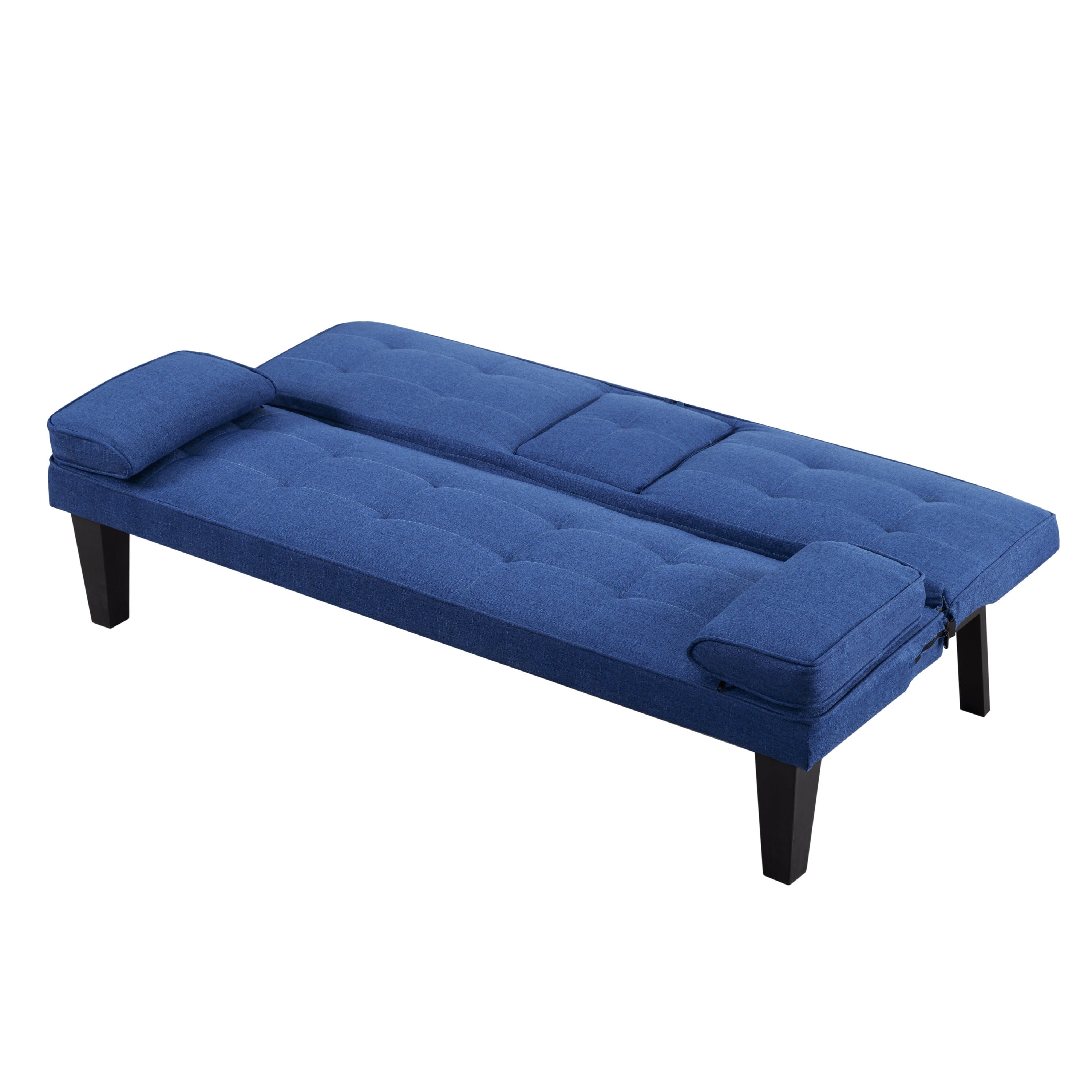 BSHTI 65 Modern Velvet Futon Sofa Bed with Drop Down Cup Holders, 3-Position Adjustable Backrest, Removable Arm Cushions, Chrome Legs for Living Room & Guest Room Black