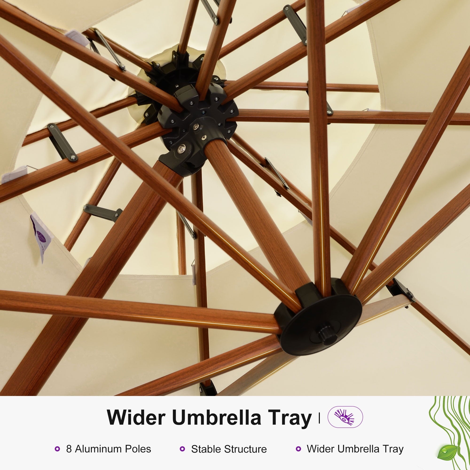 PURPLE LEAF 11FT Deluxe Round Wood Grain Patio Umbrella, Large Offset Cantilever Umbrella with 360° Rotation, Navy Blue