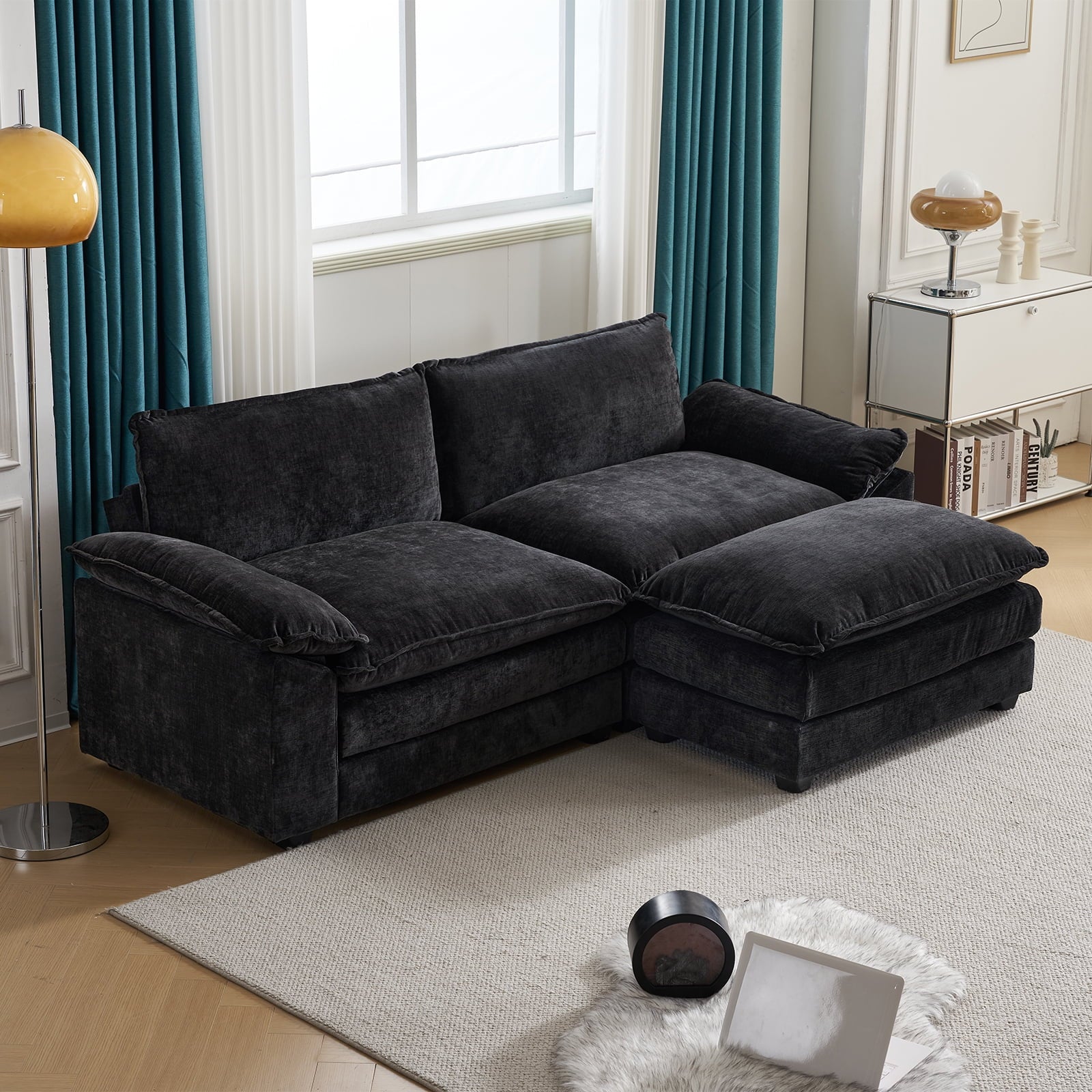 Ktaxon Sectional Sofa L Shaped Couch with Chaise Living Room Sleeper Set, 2 Seats with Chenille and Double Layer Cushions 86 W Beige