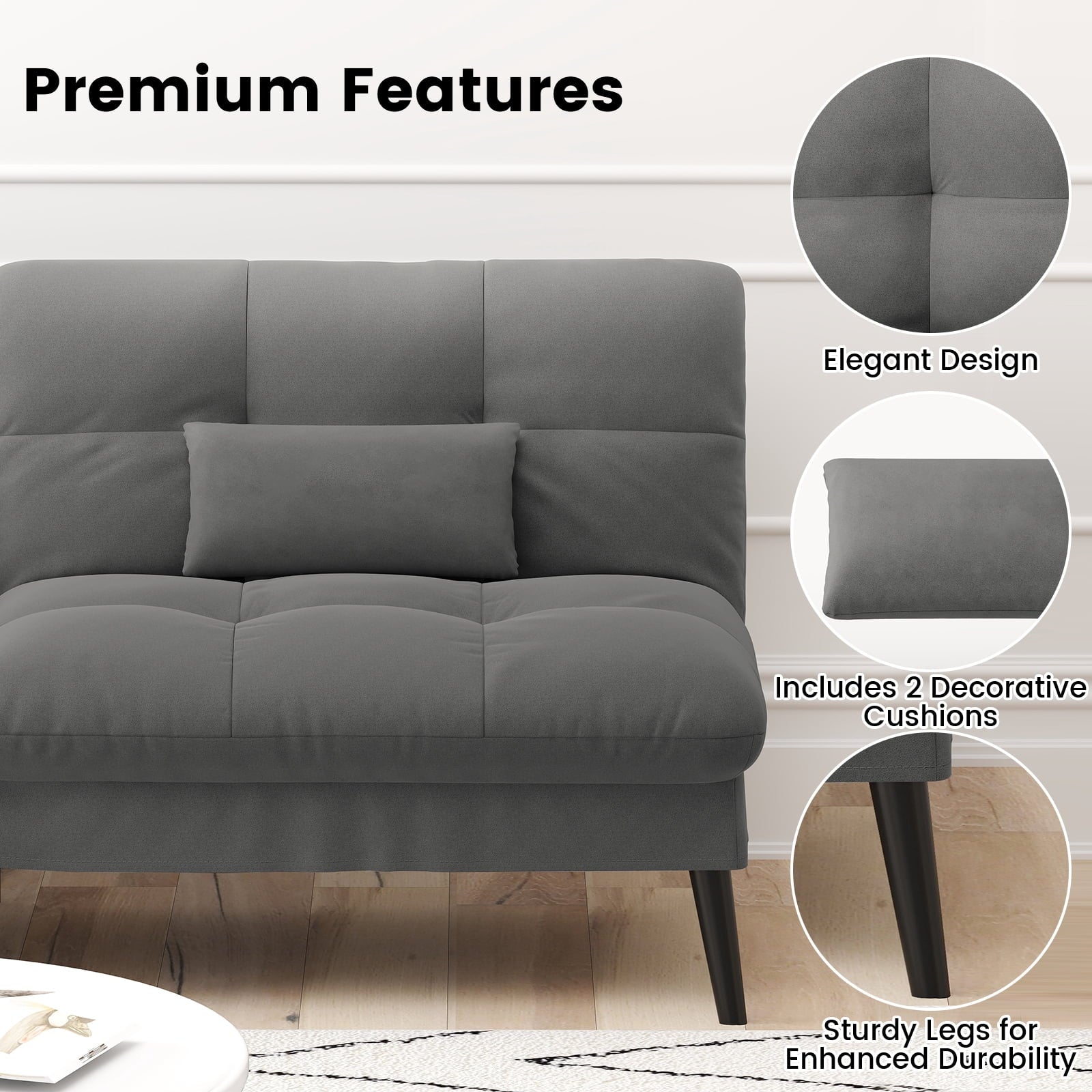 CloudRest Pro 72 Modern Convertible Futon Sofa Bed, Upholstered Futon Couch with 5 Adjustable Backrest Angles,Suitable for Apartment,Living Room,Black